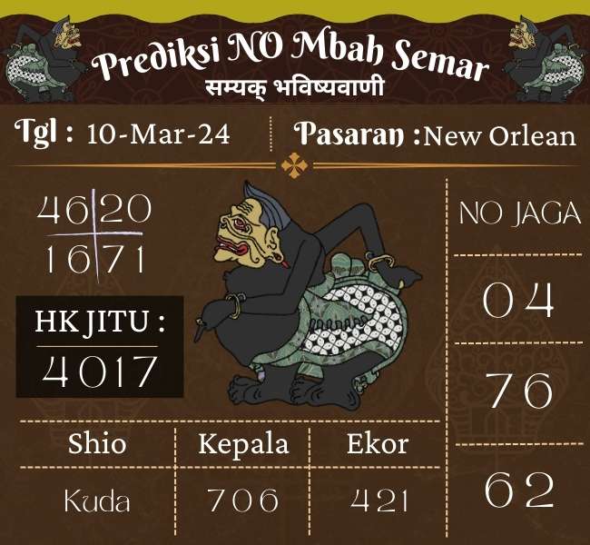 Prediksi NEWORLEAN Mbah Semar Hari Ini 10 Maret 2024