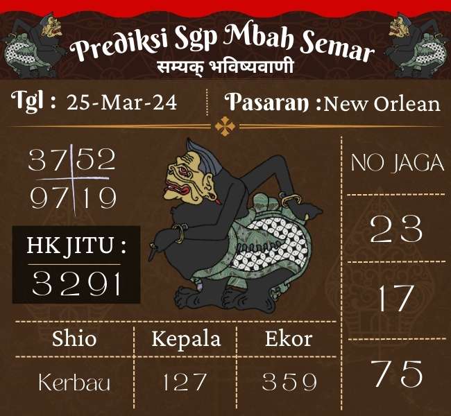 Prediksi SGP Mbah Semar Hari Ini 25 Maret 2024