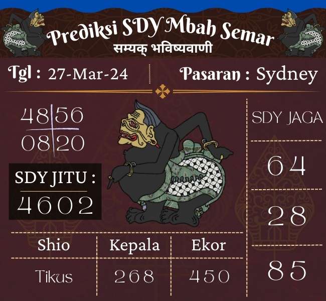 Prediksi SDY Mbah Semar Hari Ini 27 Maret 2024