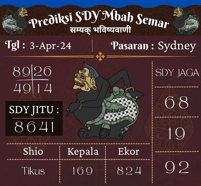 Prediksi SDY Mbah Semar Hari Ini 03 April 2024 