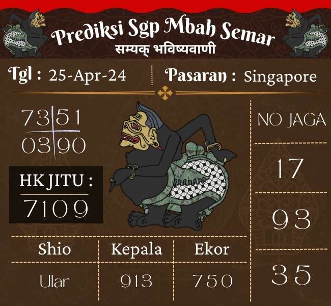 Prediksi SGP Mbah Semar Hari Ini 25 April 2024