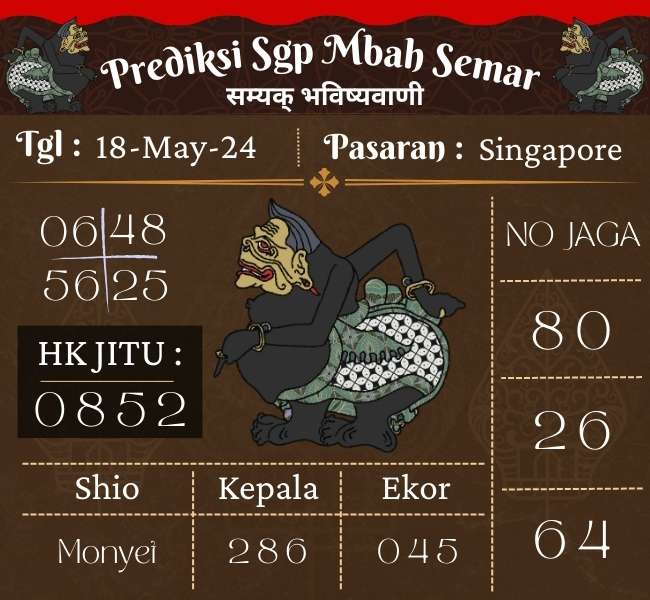 Prediksi SGP Mbah Semar Hari Ini 18 Mei 2024
