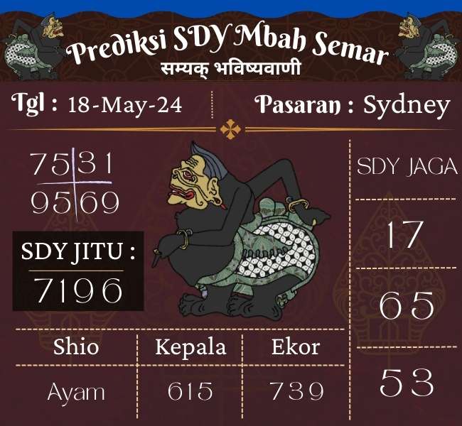 Prediksi SDY Mbah Semar Hari Ini 18 Mei 2024
