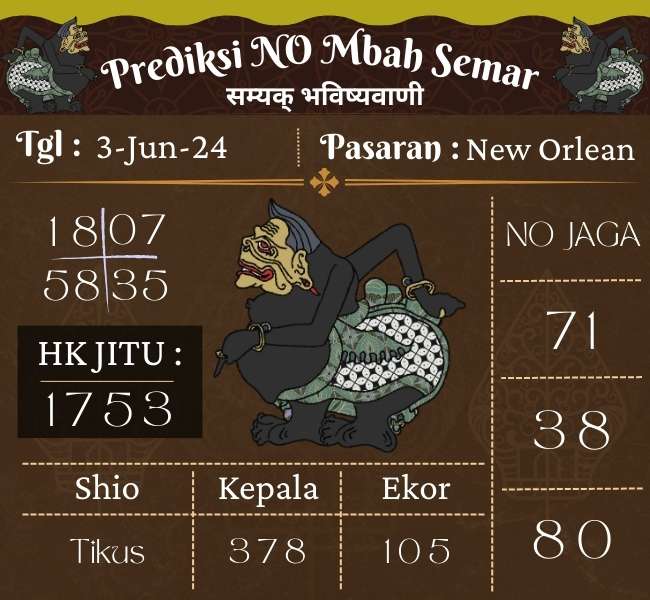 Prediksi NEWORLEAN Mbah Semar Hari Ini 03 Juni 2024