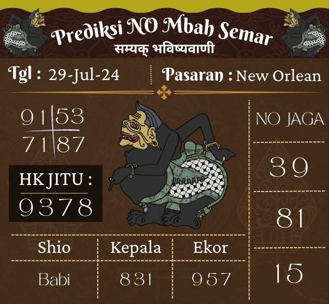 Prediksi Togel SGP Mbah Semar Hari Ini 29 Juli 2024