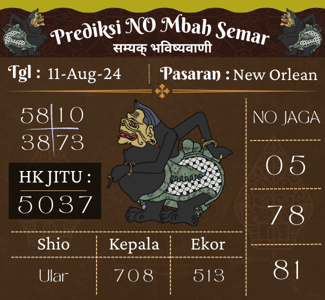  Prediksi Togel NEW ORLEAN Mbah Semar Hari Ini 11 Agustus 2024
