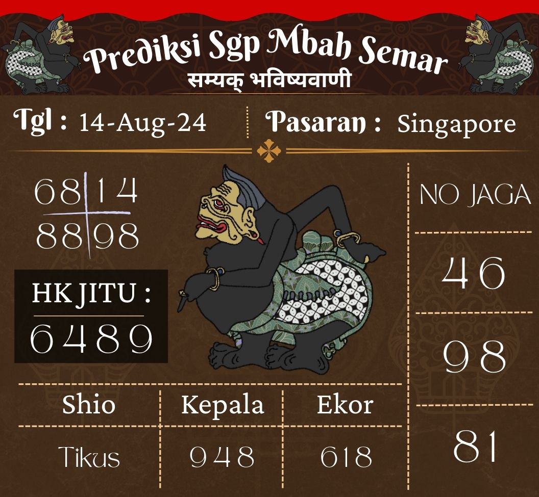 Prediksi Togel SGP Mbah Semar Hari Ini 14 Agustus 2024
