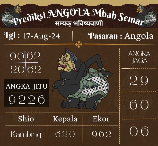 Prediksi Togel Angola Mbah Semar Hari Ini 17 Agustus 2024
