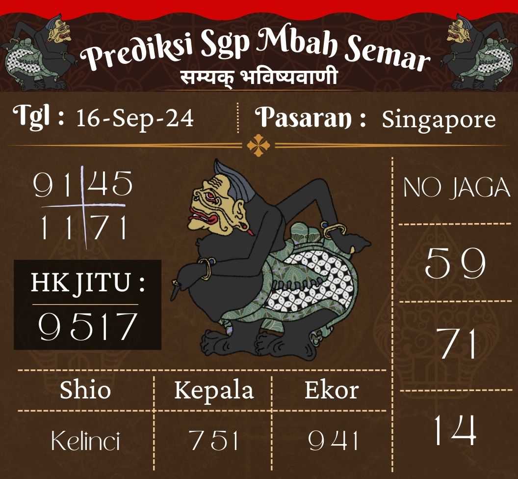 Prediksi Togel SGP Mbah Semar Hari Ini 16 September 2024
