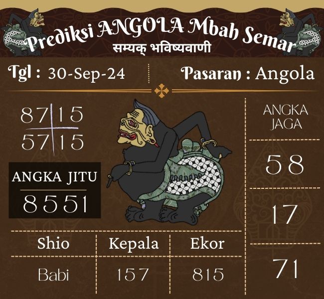 Prediksi Togel Angola Mbah Semar Hari Ini 30 September 2024