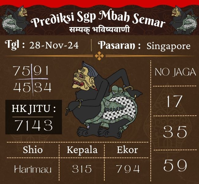  Prediksi Togel SGP Mbah Semar Hari Ini 28 November 2024
