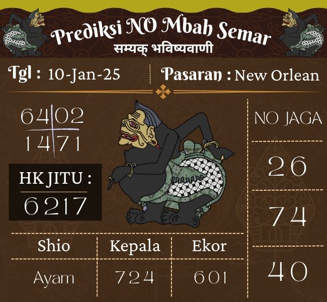 Prediksi Togel New Orlean Mbah Semar Hari Ini 10 Januari 2025 
