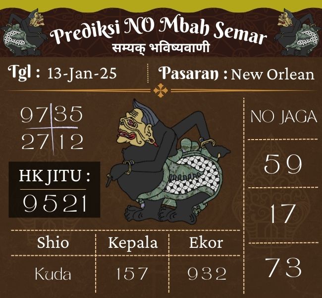 Prediksi Togel New Orlean Mbah Semar Hari Ini 13 Januari 2025 
