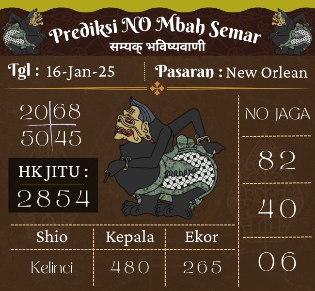 Prediksi Togel New Orlean Mbah Semar Hari Ini 16 Januari 2025 
