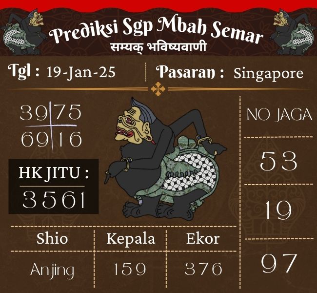 Prediksi Togel Singapore Mbah Semar Hari Ini 19 Januari 2025 
