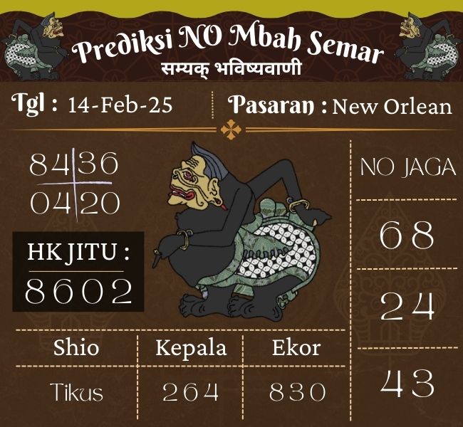 Prediksi Togel New Orlean Mbah Semar Hari Ini 14 februari 2025 
