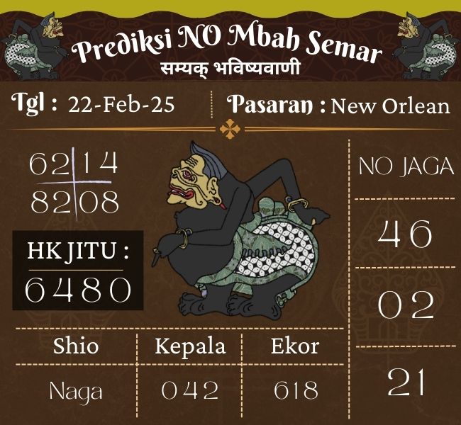 Prediksi Togel New Orlean Mbah Semar Hari Ini 22 februari 2025 
