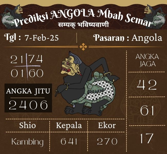 Prediksi Togel Angola Mbah Semar Hari Ini 07 februari 2025 
