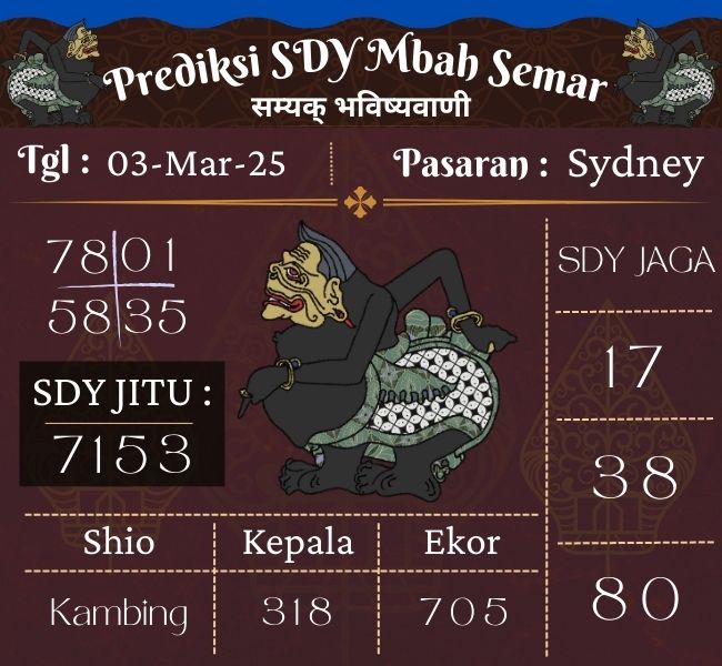 Prediksi Togel Sidney Mbah Semar Hari Ini 03 maret 2025 
